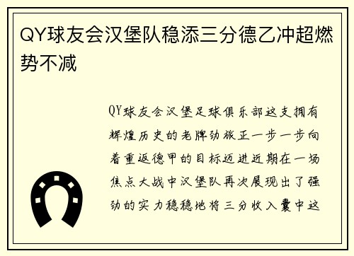 QY球友会汉堡队稳添三分德乙冲超燃势不减