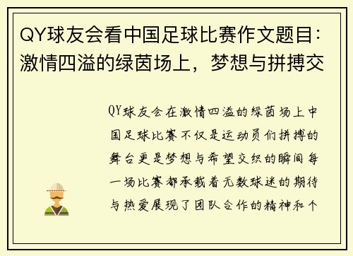 QY球友会看中国足球比赛作文题目：激情四溢的绿茵场上，梦想与拼搏交织的瞬间