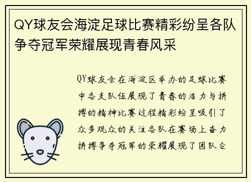 QY球友会海淀足球比赛精彩纷呈各队争夺冠军荣耀展现青春风采